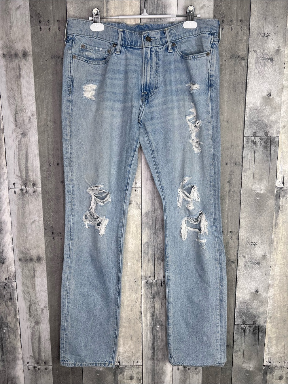ABERCROMBIE & FITCH Light Wash Langdon Slim Ripped Distressed Jeans Size 31x32